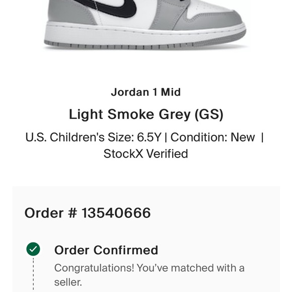 Jordan 1 Mid (GS) Light Smoke Grey - Picture 2 of 10